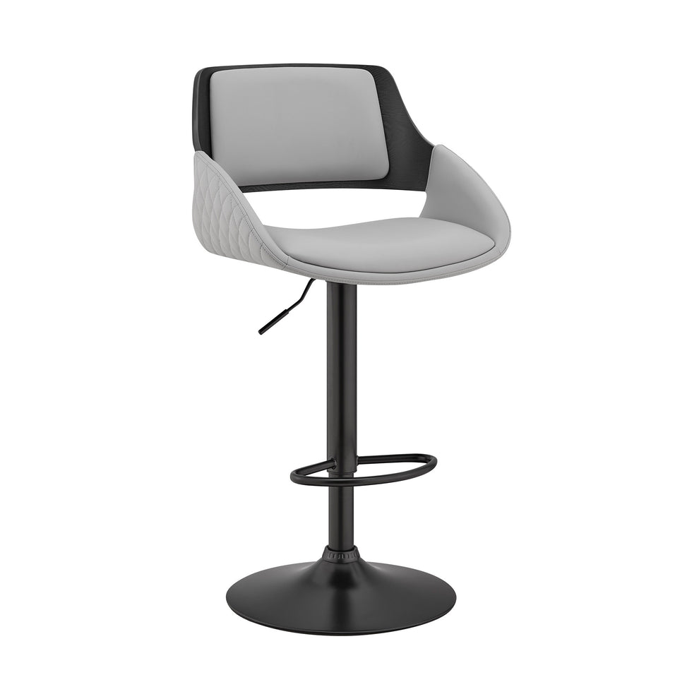Grey Faux Leather Adjustable Black Swivel Bar Stool By Homeroots | Bar Stools | Modishstore - 2