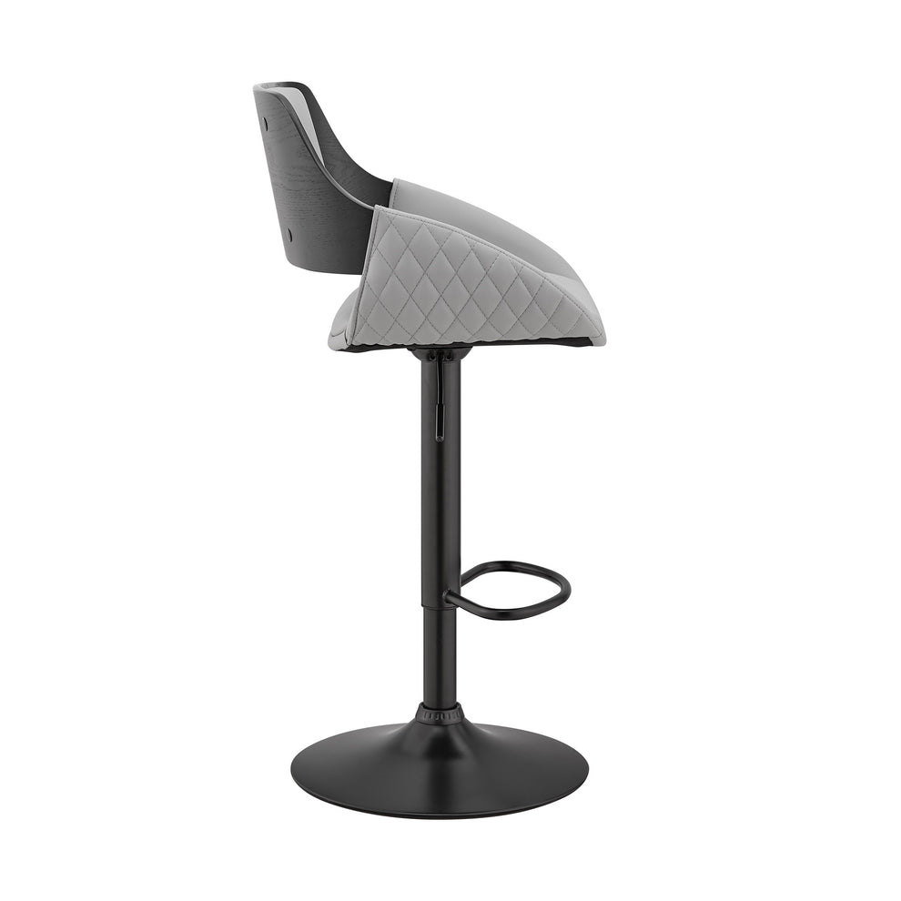Grey Faux Leather Adjustable Black Swivel Bar Stool By Homeroots | Bar Stools | Modishstore - 4