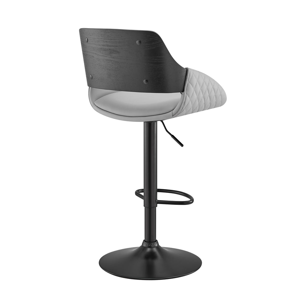 Grey Faux Leather Adjustable Black Swivel Bar Stool By Homeroots | Bar Stools | Modishstore - 5