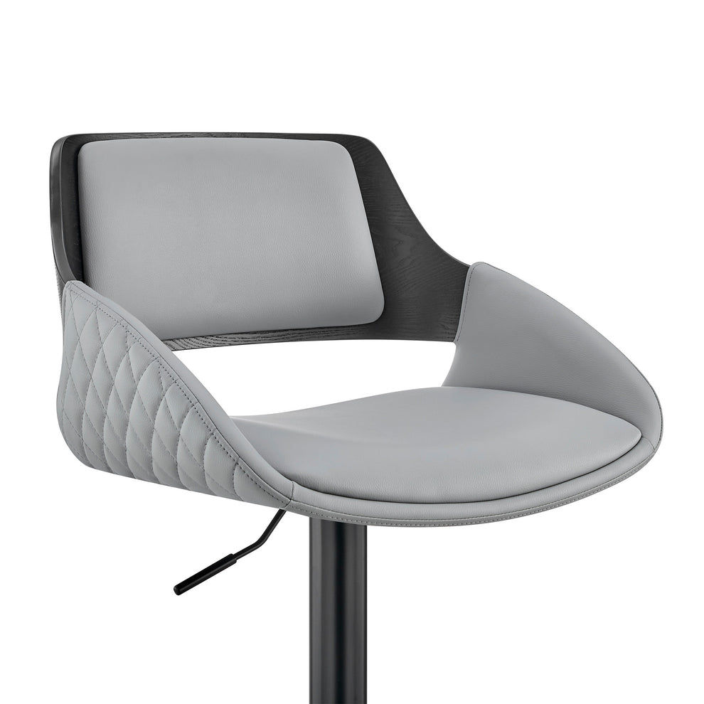 Grey Faux Leather Adjustable Black Swivel Bar Stool By Homeroots | Bar Stools | Modishstore - 7