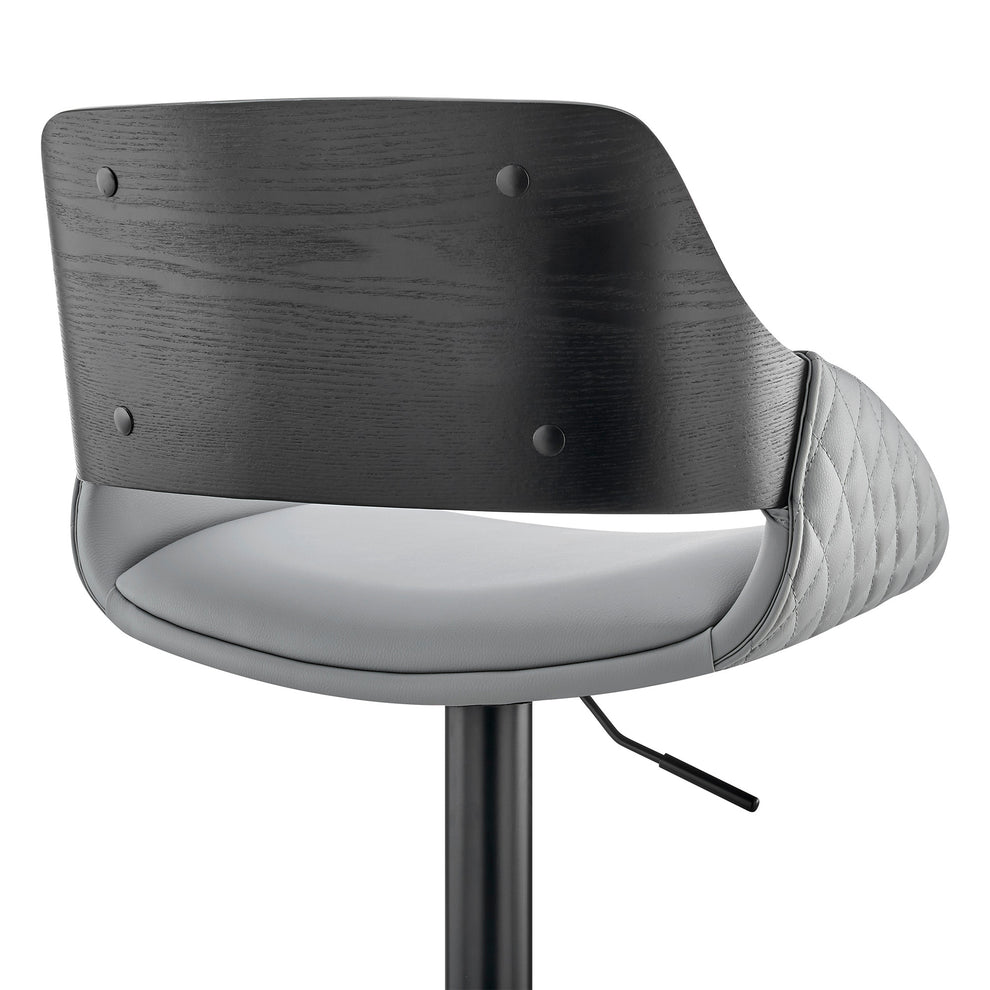 Grey Faux Leather Adjustable Black Swivel Bar Stool By Homeroots | Bar Stools | Modishstore - 8