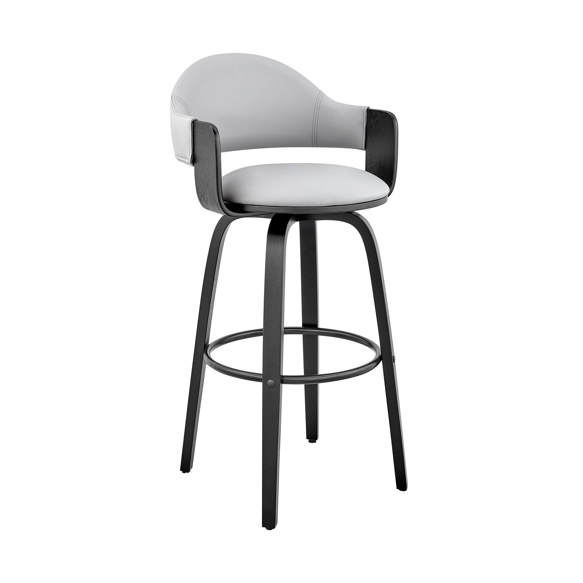30" Rich Grey Faux Leather Walnut Wood Bar Stool By Homeroots | Bar Stools | Modishstore - 2