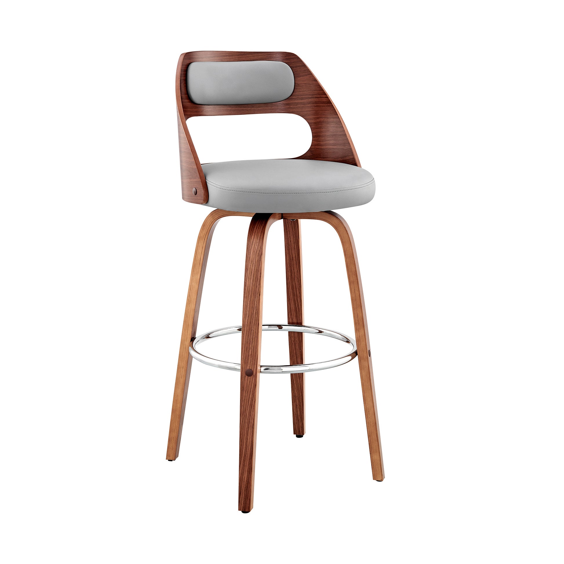 37" Gray Faux Leather And Manufactured Wood Swivel Counter Height Bar Chair By Homeroots | Bar Stools | Modishstore