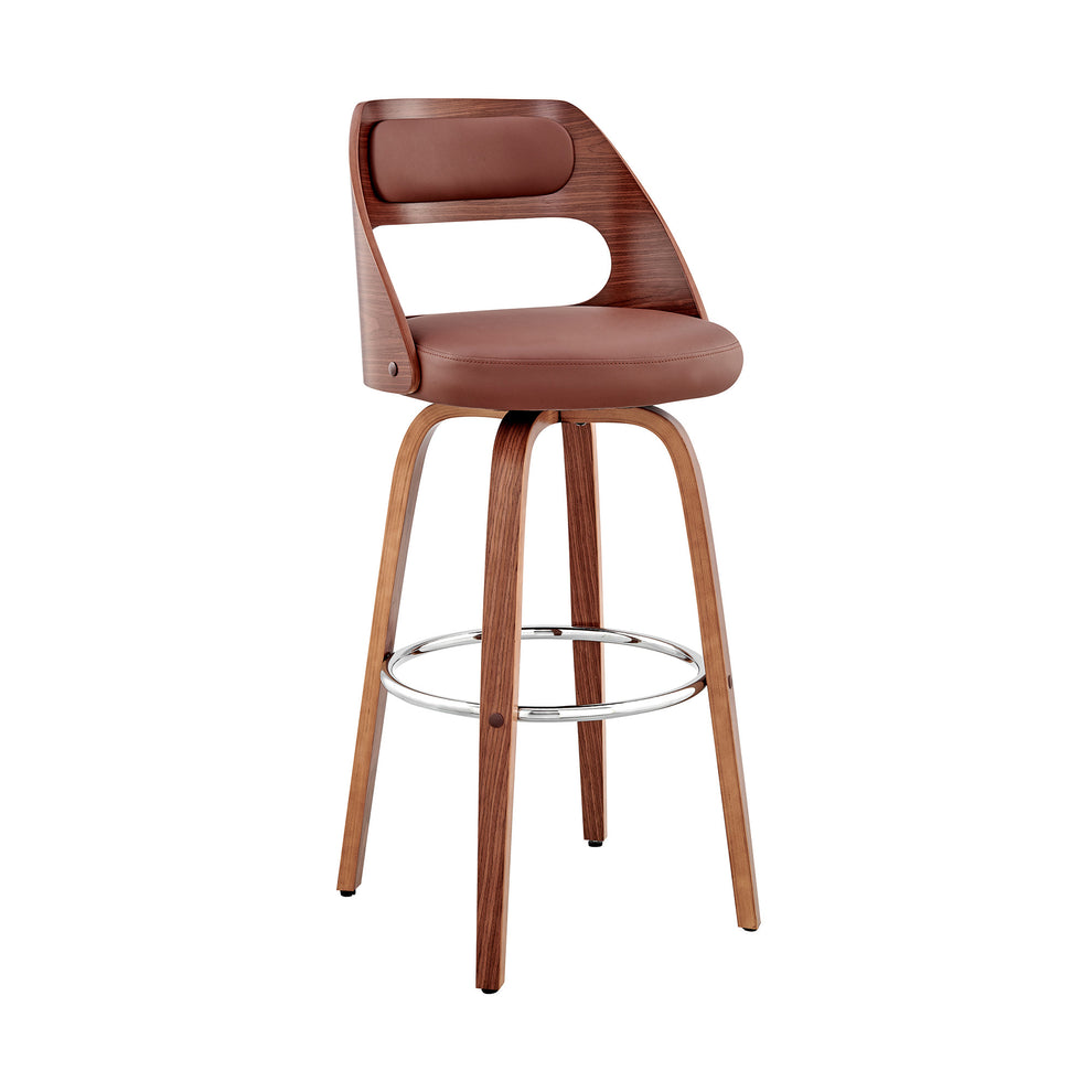 37" Brown Faux Leather And Manufactured Wood Swivel Counter Height Bar Chair By Homeroots | Bar Stools | Modishstore - 6