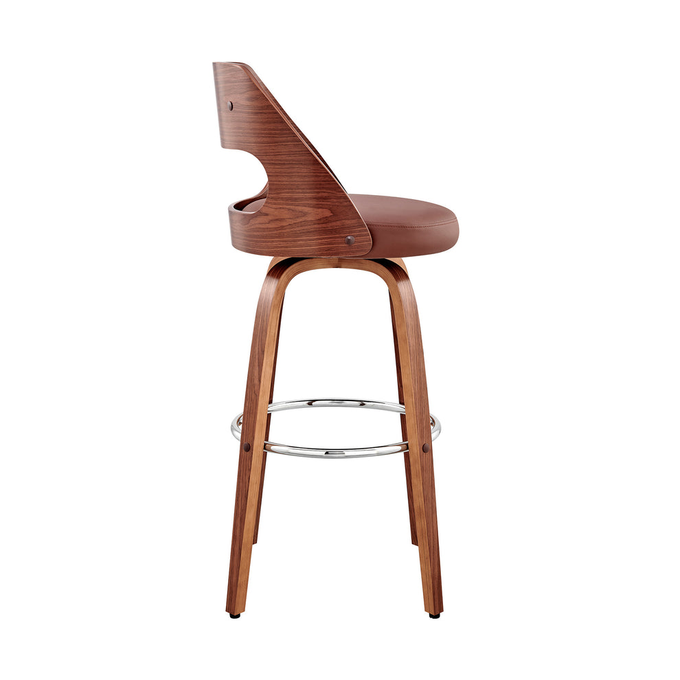 37" Brown Faux Leather And Manufactured Wood Swivel Counter Height Bar Chair By Homeroots | Bar Stools | Modishstore - 2