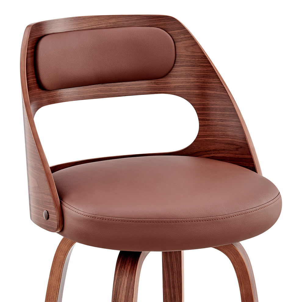 37" Brown Faux Leather And Manufactured Wood Swivel Counter Height Bar Chair By Homeroots | Bar Stools | Modishstore - 7