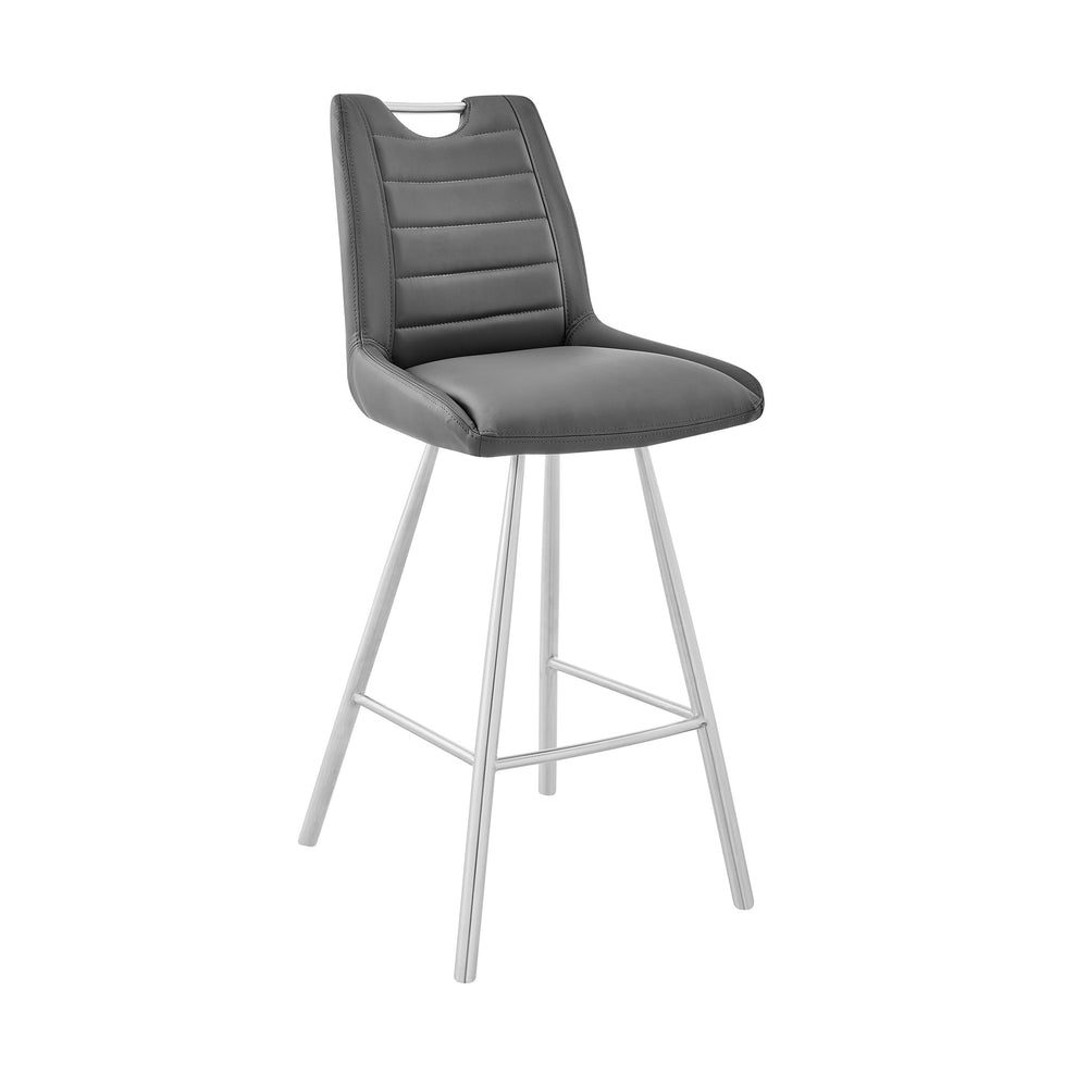 30" Grey Faux Leather and Brushed Stainless Steel Bar Stool By Homeroots | Bar Stools | Modishstore - 2