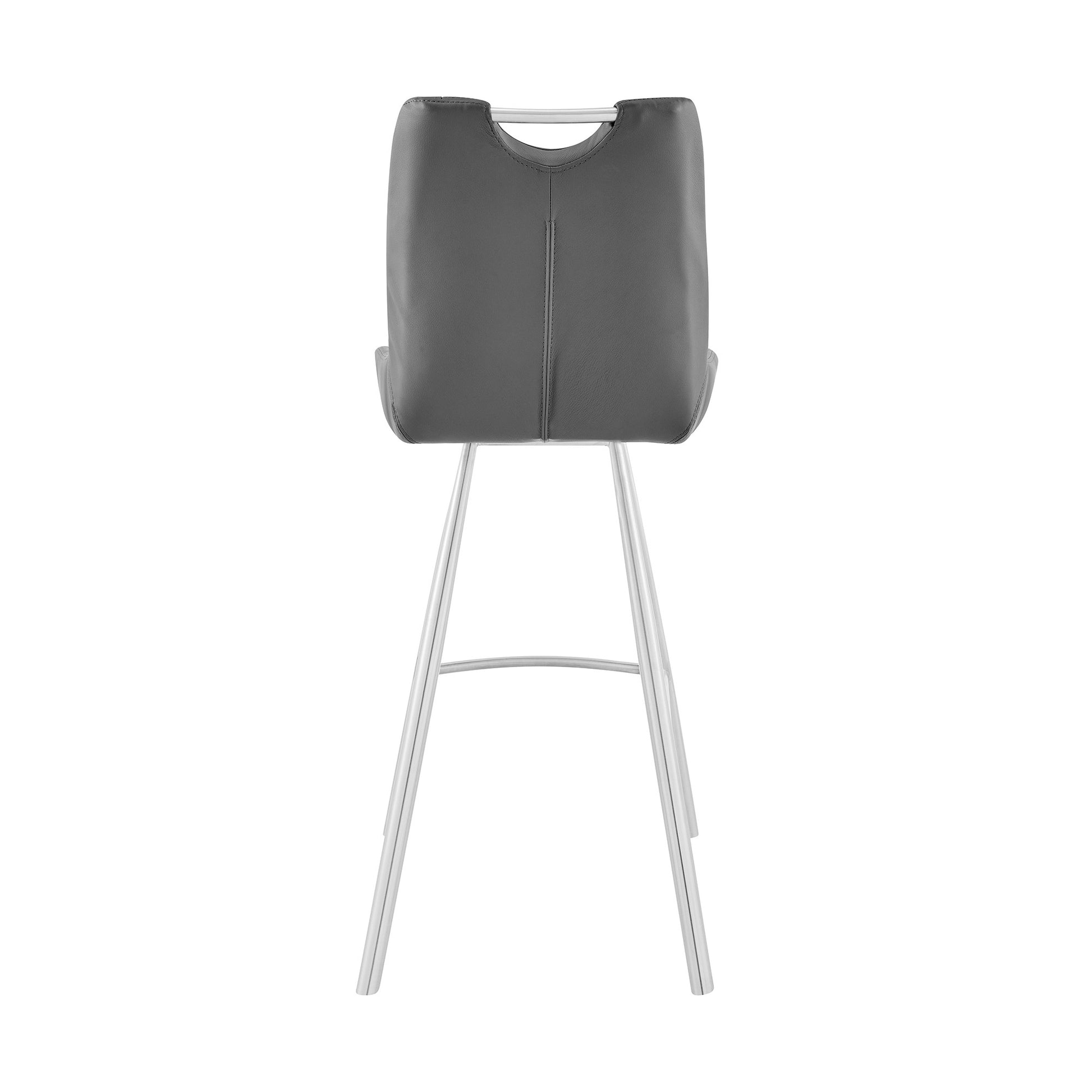 30" Grey Faux Leather and Brushed Stainless Steel Bar Stool By Homeroots | Bar Stools | Modishstore - 6
