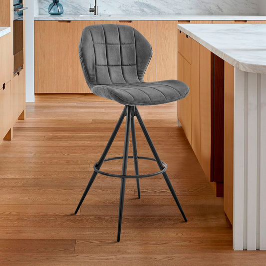 26" Charcoal Gray and Black Microfiber Squared Channel Bar Stool By Homeroots | Bar Stools | Modishstore - 2