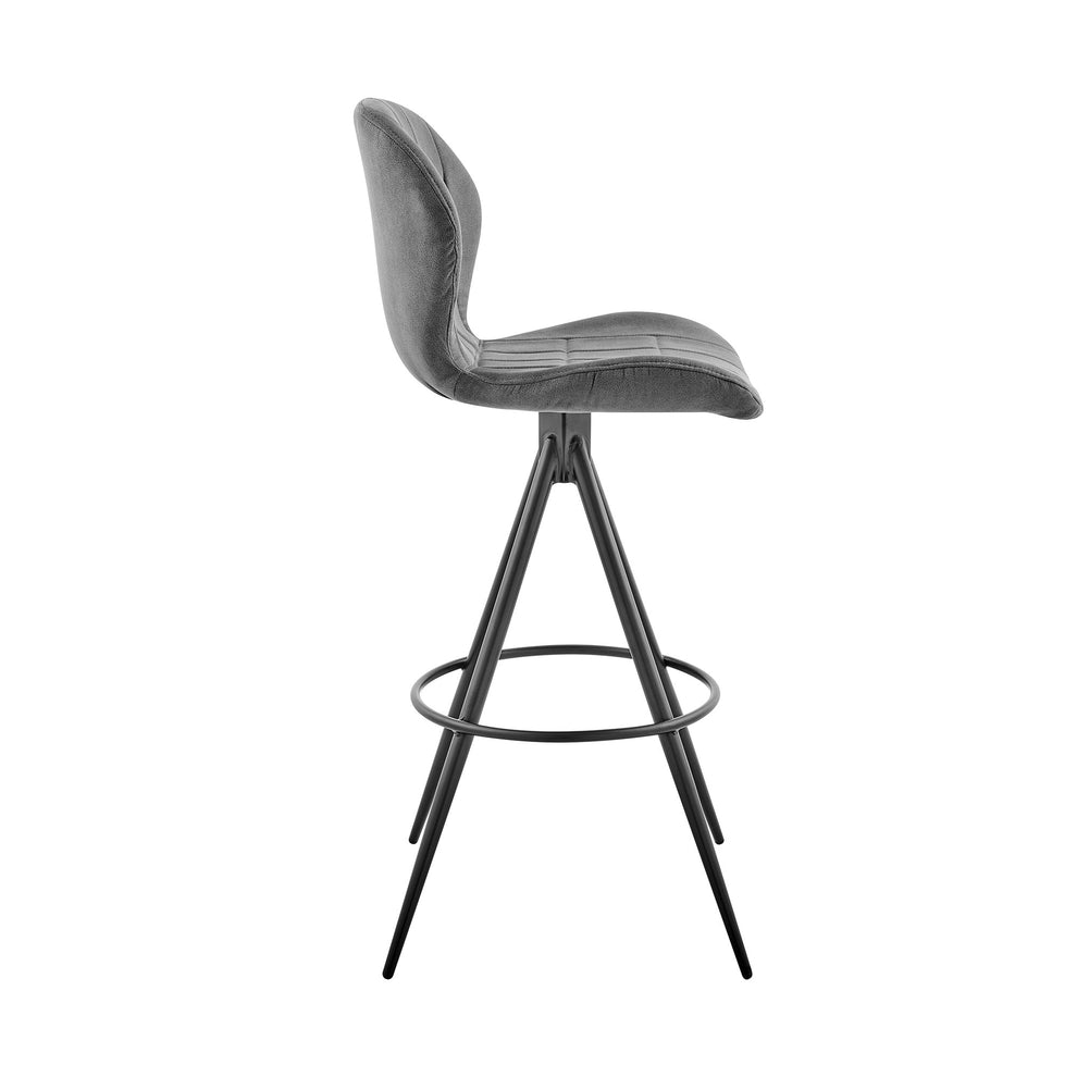 26" Charcoal Gray and Black Microfiber Squared Channel Bar Stool By Homeroots | Bar Stools | Modishstore - 4
