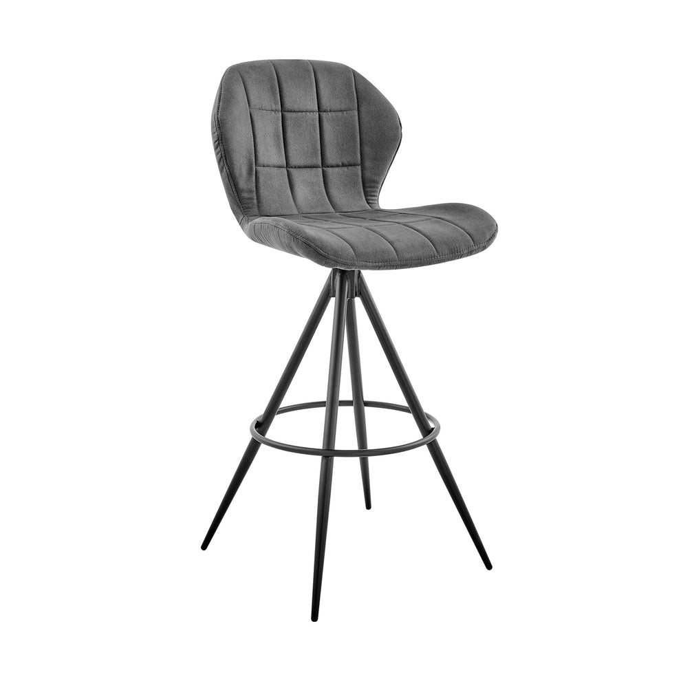 30" Charcoal Gray and Black Microfiber Squared Channel Bar Stool By Homeroots | Bar Stools | Modishstore - 2