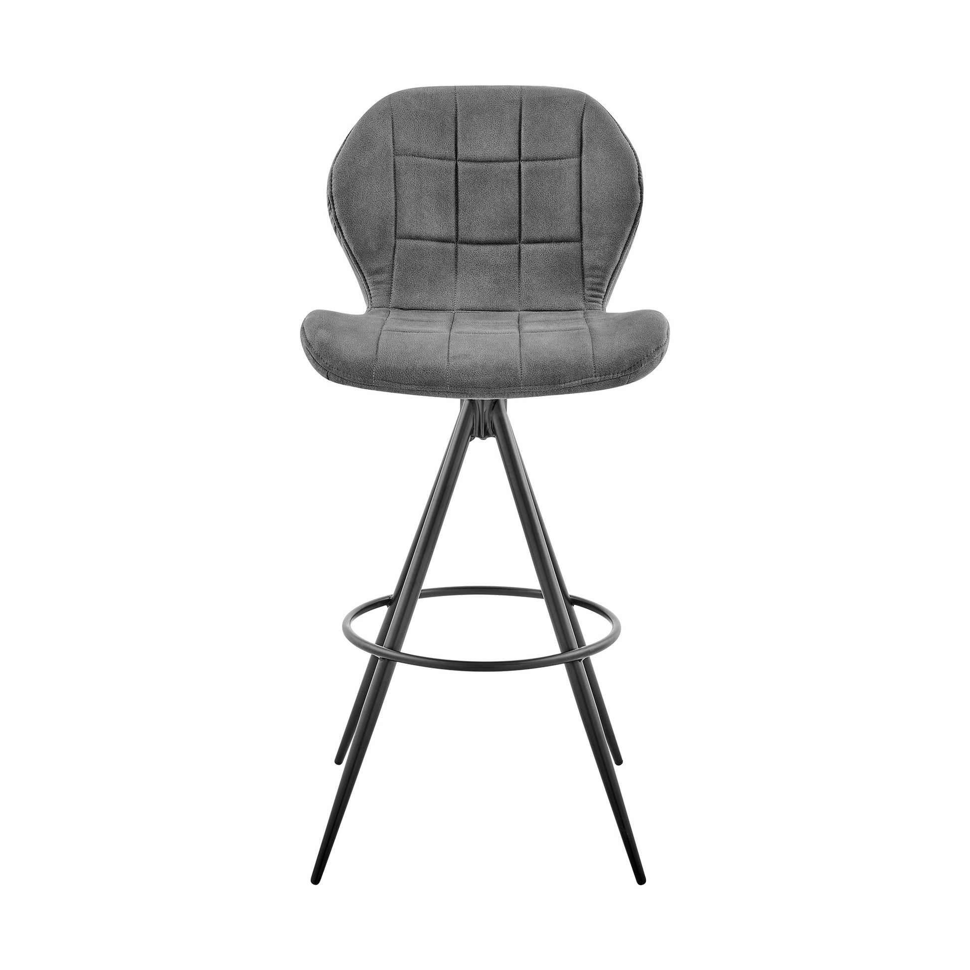 30" Charcoal Gray and Black Microfiber Squared Channel Bar Stool By Homeroots | Bar Stools | Modishstore - 3