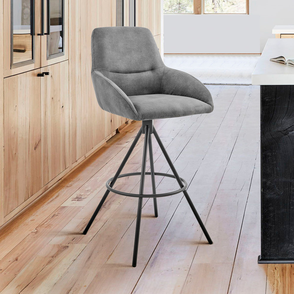 41" Charcoal Microfiber and Black Iron Bar Height Chair By Homeroots | Bar Stools | Modishstore - 9