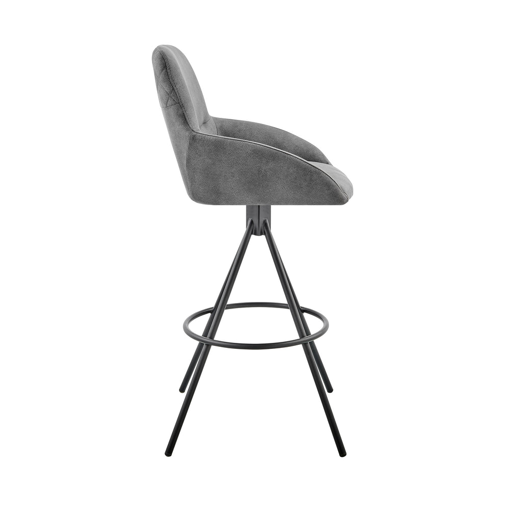 41" Charcoal Microfiber and Black Iron Bar Height Chair By Homeroots | Bar Stools | Modishstore - 3