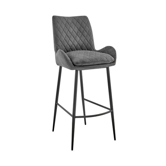 43" Charcoal Microfiber and Black Iron Bar Height Chair By Homeroots | Bar Stools | Modishstore