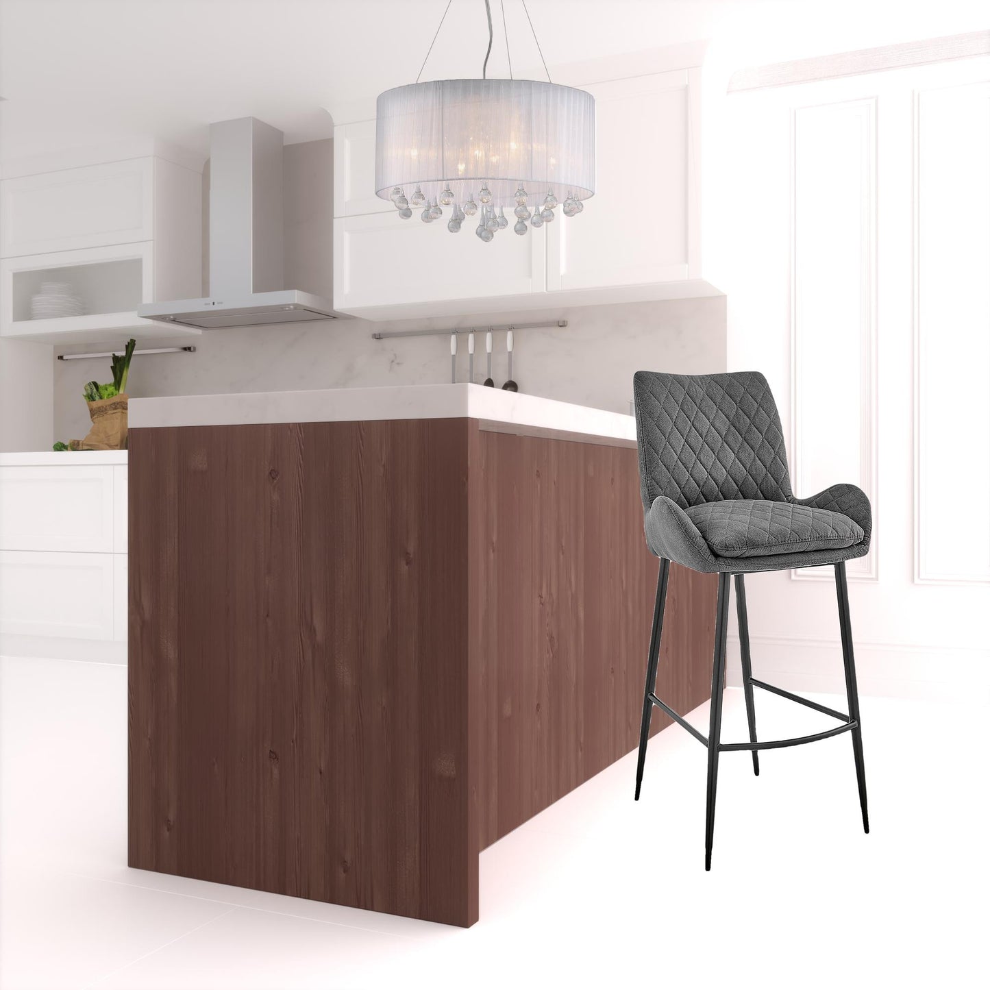 43" Charcoal Microfiber and Black Iron Bar Height Chair By Homeroots | Bar Stools | Modishstore - 6