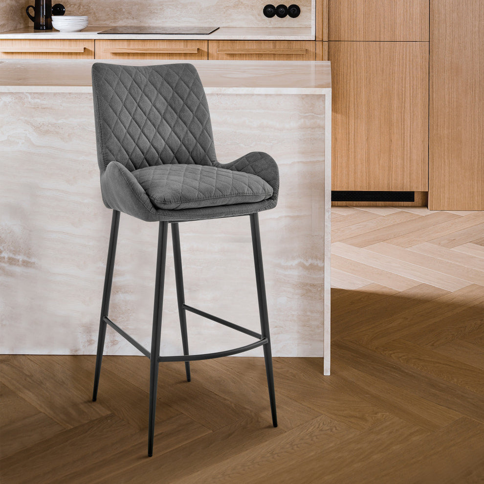 43" Charcoal Microfiber and Black Iron Bar Height Chair By Homeroots | Bar Stools | Modishstore - 9