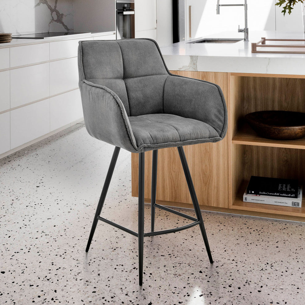 42" Charcoal Gray Microfiber Iron Bar Height Chair By Homeroots | Bar Stools | Modishstore - 9