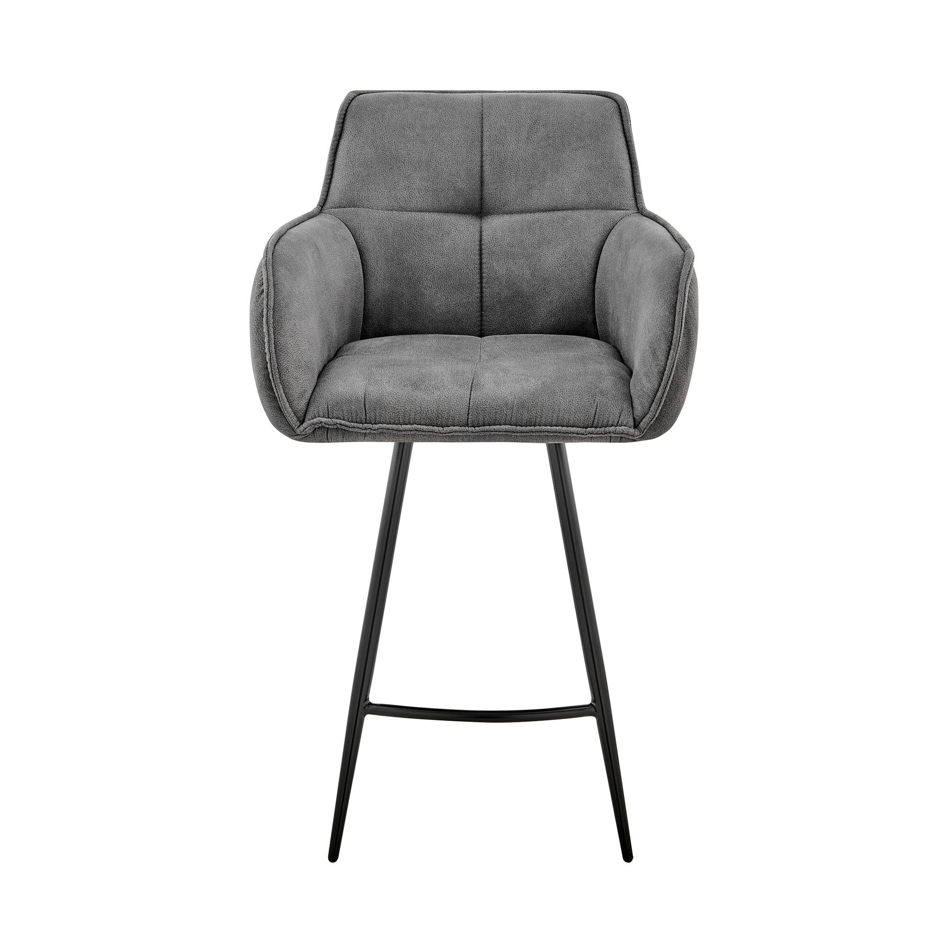 42" Charcoal Gray Microfiber Iron Bar Height Chair By Homeroots | Bar Stools | Modishstore - 2