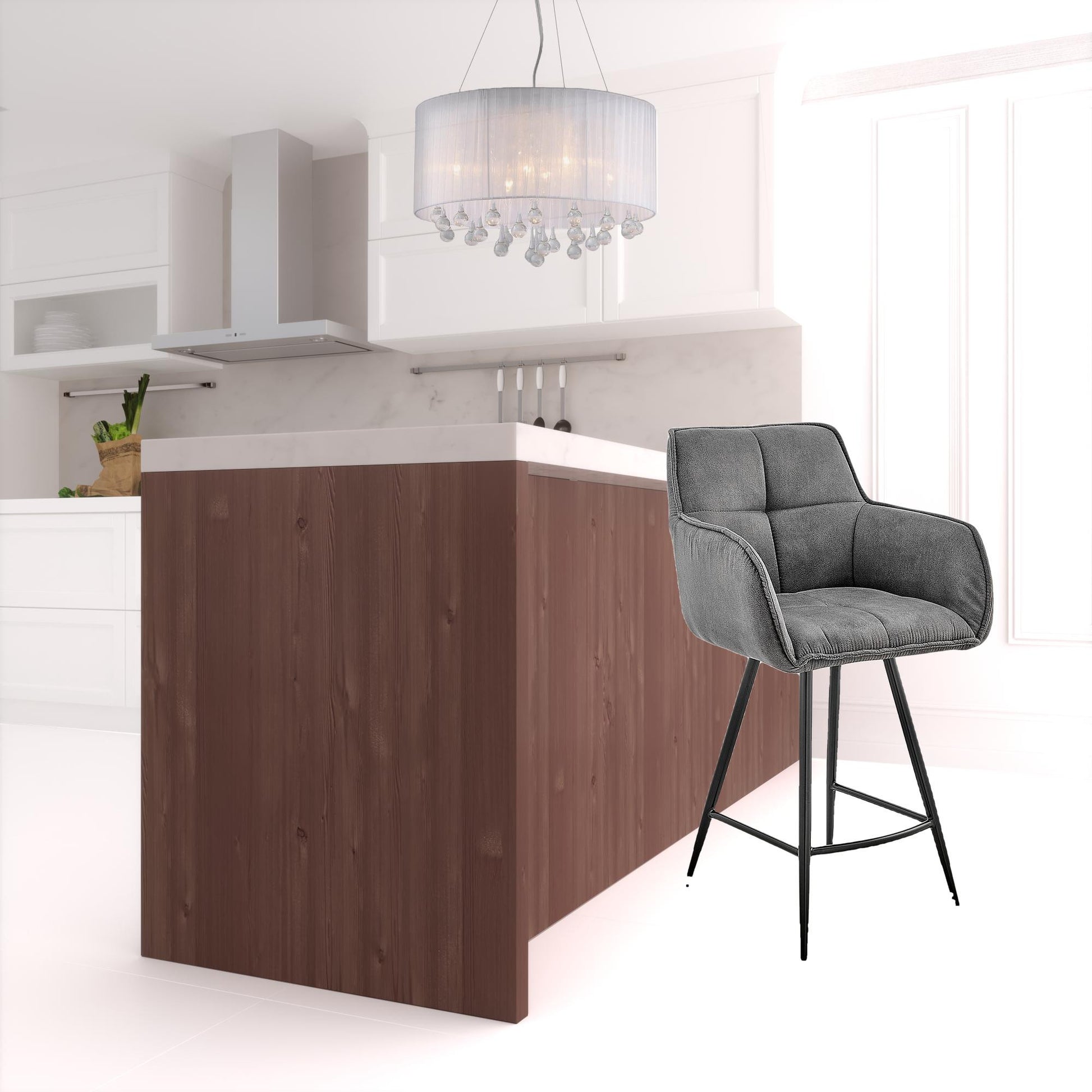 42" Charcoal Gray Microfiber Iron Bar Height Chair By Homeroots | Bar Stools | Modishstore - 6