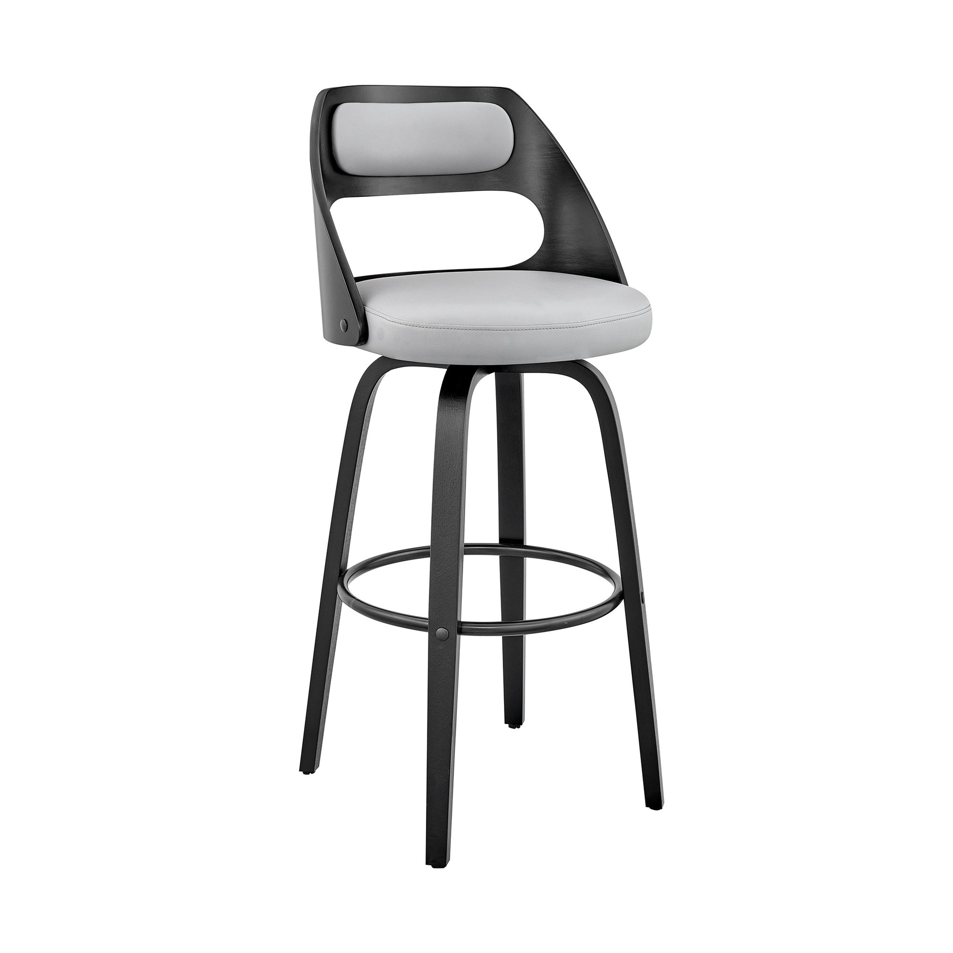 37" Gray Faux Leather And Iron Swivel Counter Height Bar Chair By Homeroots | Bar Stools | Modishstore