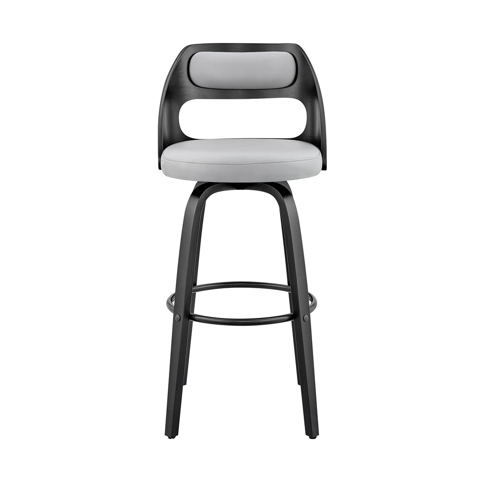 37" Gray Faux Leather And Iron Swivel Counter Height Bar Chair By Homeroots | Bar Stools | Modishstore - 2