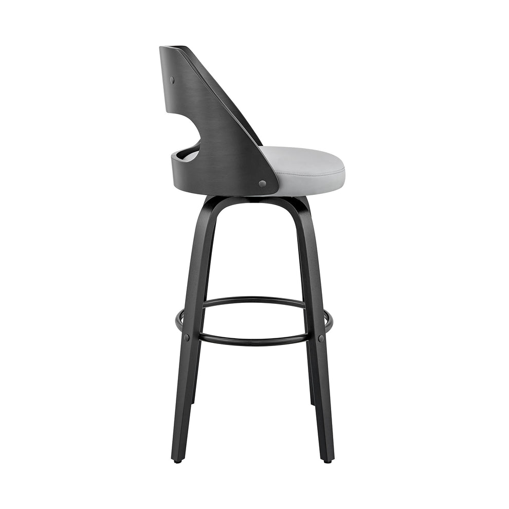 37" Gray Faux Leather And Iron Swivel Counter Height Bar Chair By Homeroots | Bar Stools | Modishstore - 5