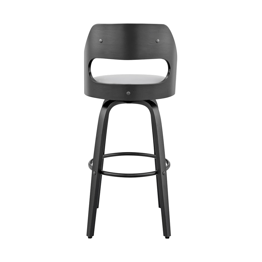37" Gray Faux Leather And Iron Swivel Counter Height Bar Chair By Homeroots | Bar Stools | Modishstore - 6