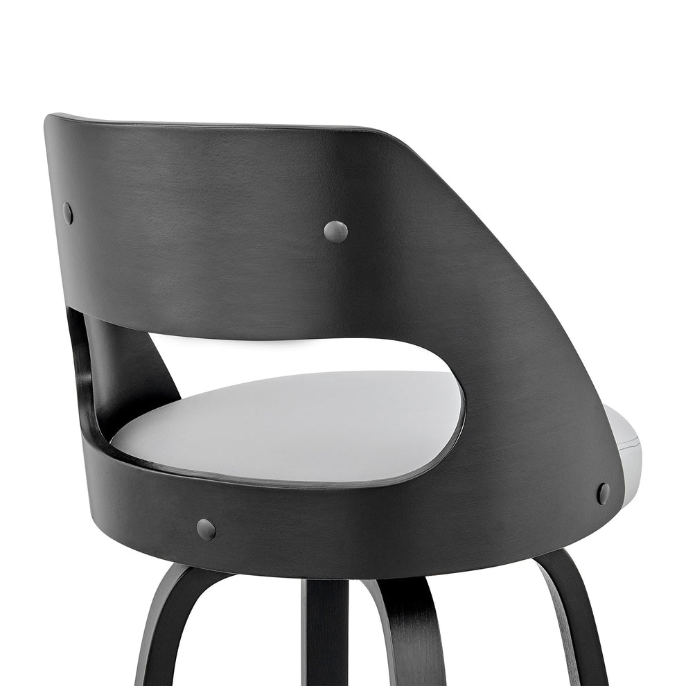 37" Gray Faux Leather And Iron Swivel Counter Height Bar Chair By Homeroots | Bar Stools | Modishstore - 8