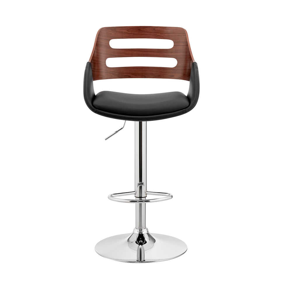 Black Faux Leather and Walnut Wood Adjustable Bar Stool By Homeroots | Bar Stools | Modishstore - 3