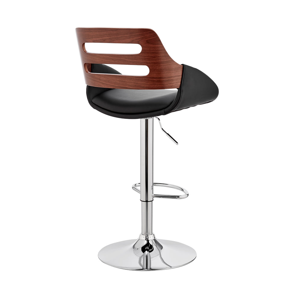 Black Faux Leather and Walnut Wood Adjustable Bar Stool By Homeroots | Bar Stools | Modishstore - 5