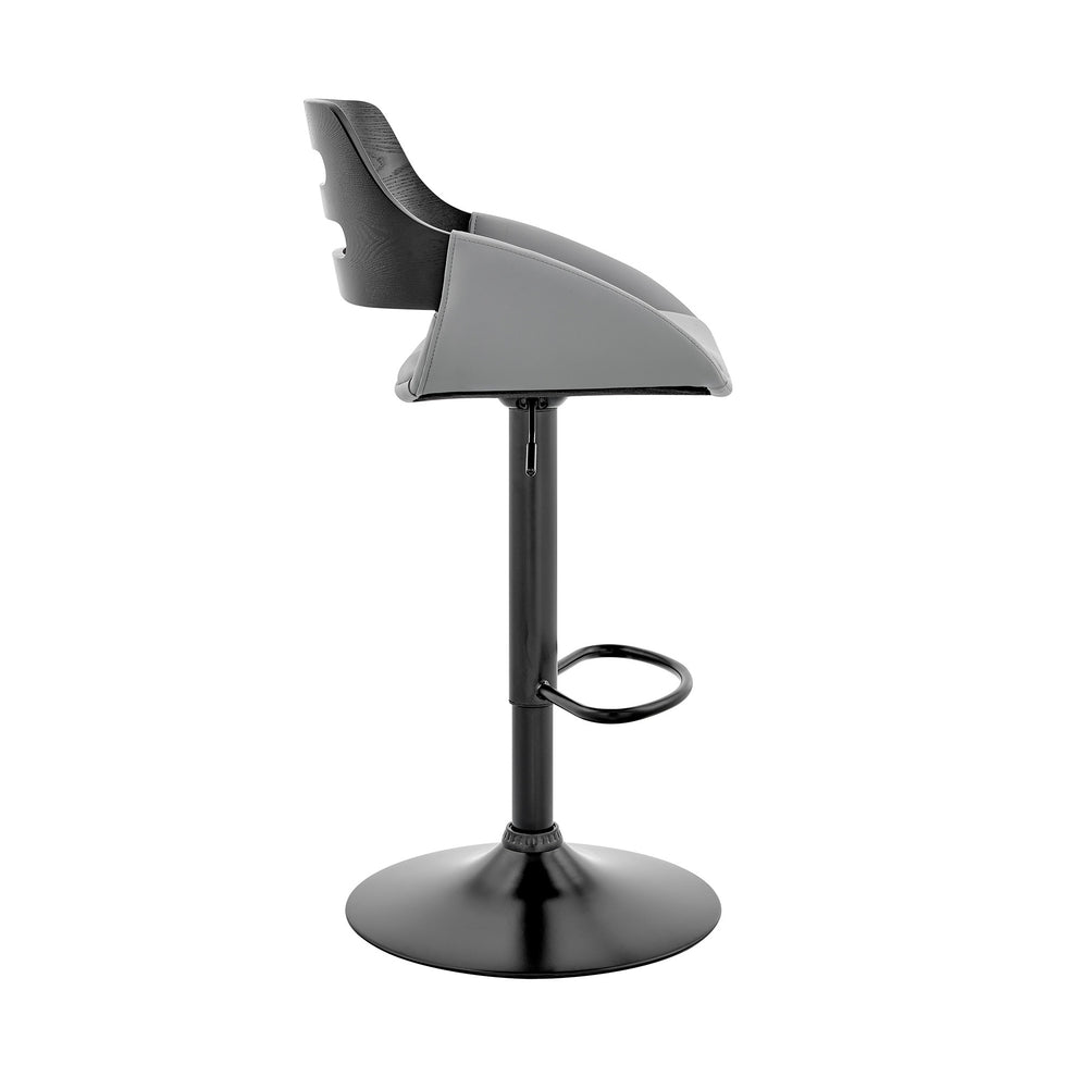 Gray Faux Leather & Black Wood Adjustable Bar Stool By Homeroots | Bar Stools | Modishstore - 4