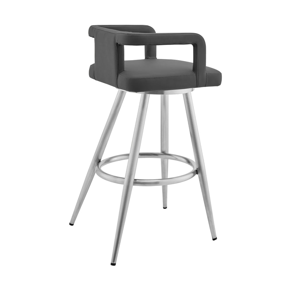 33" Gray Faux Leather And Iron Swivel Low Back Counter Height Bar Chair By Homeroots | Bar Stools | Modishstore - 4