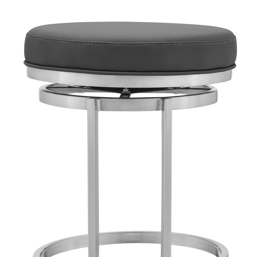 30" Gray Faux Leather And Iron Swivel Backless Bar Height Chair By Homeroots | Bar Stools | Modishstore - 8