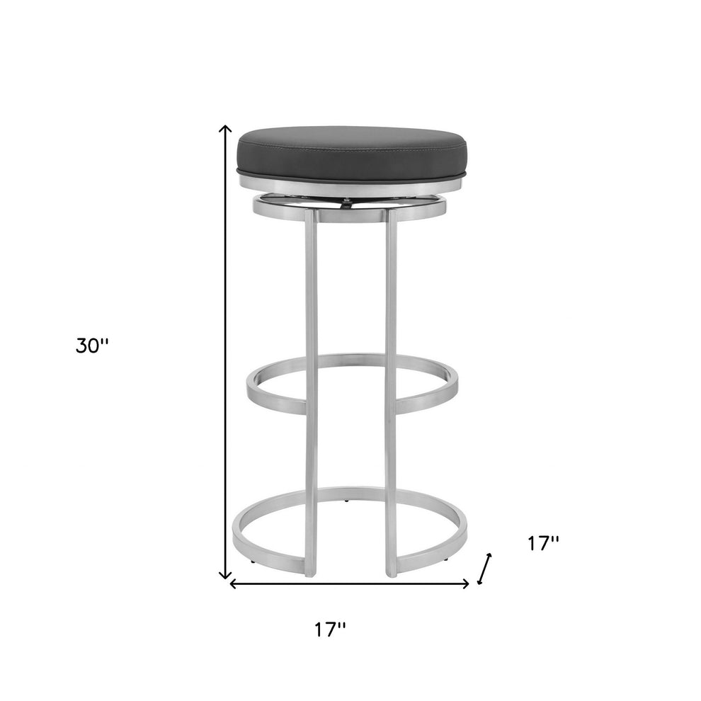 30" Gray Faux Leather And Iron Swivel Backless Bar Height Chair By Homeroots | Bar Stools | Modishstore - 9
