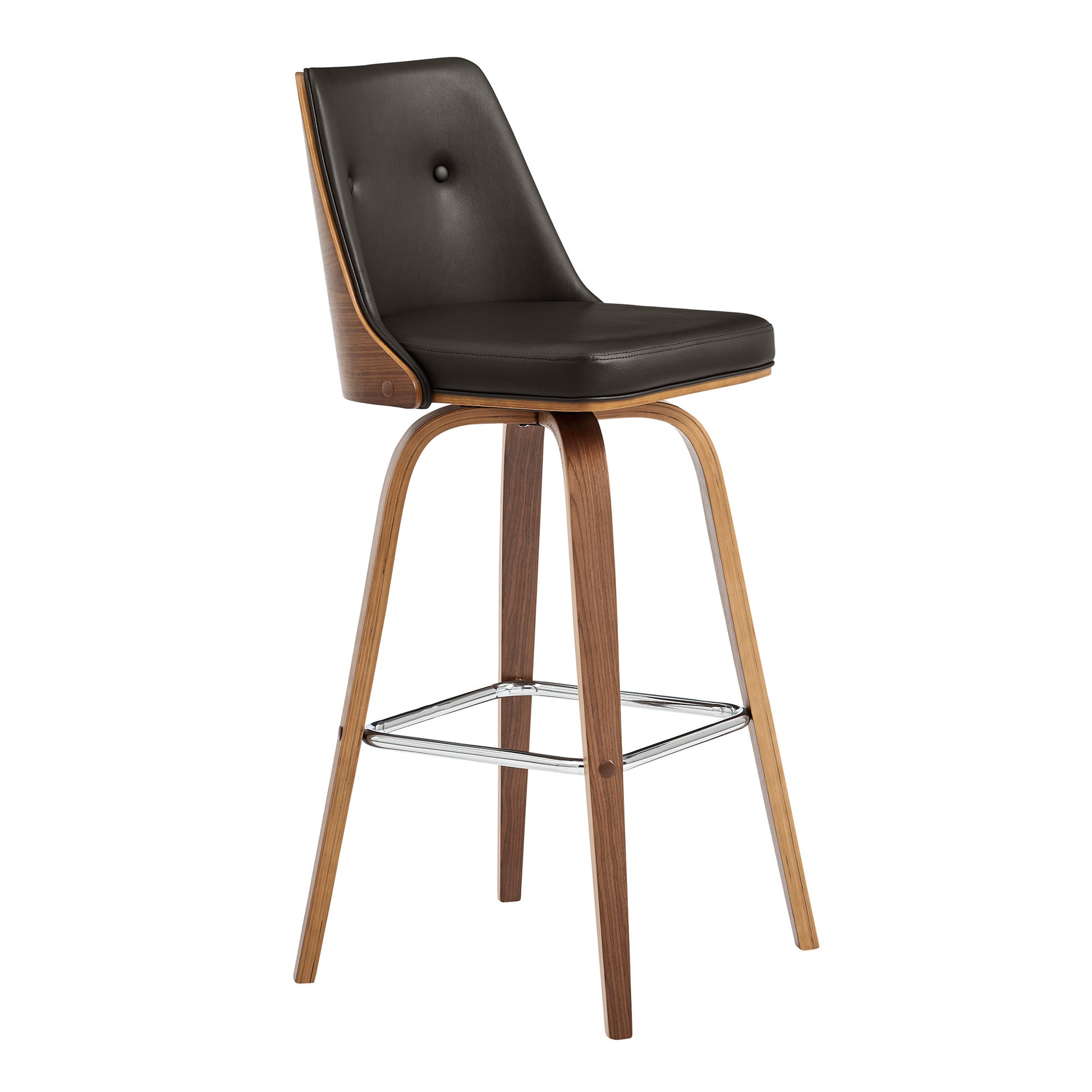 41" Brown Faux Leather And Manufactured Wood Swivel Bar Height Chair By Homeroots | Bar Stools | Modishstore