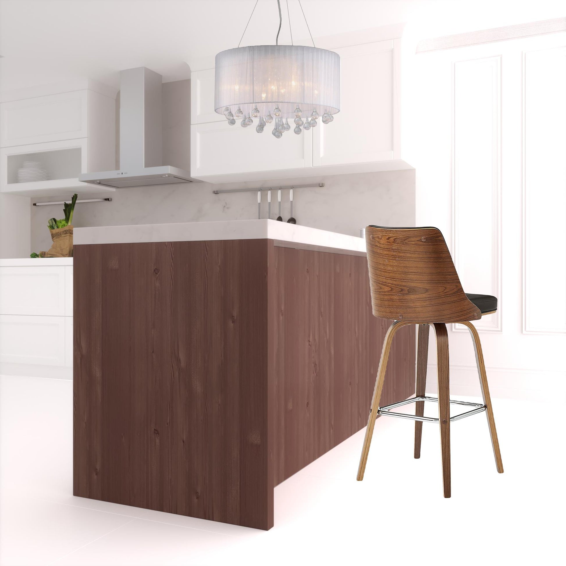 41" Brown Faux Leather And Manufactured Wood Swivel Bar Height Chair By Homeroots | Bar Stools | Modishstore - 6