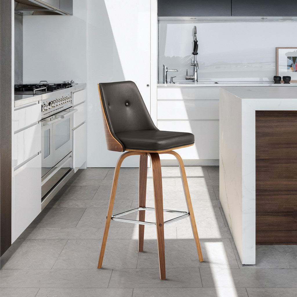 41" Brown Faux Leather And Manufactured Wood Swivel Bar Height Chair By Homeroots | Bar Stools | Modishstore - 9