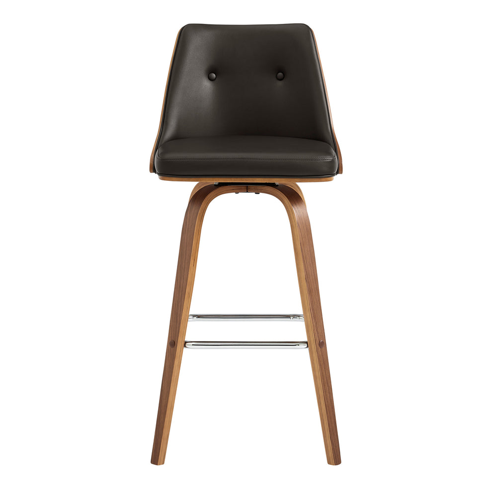 41" Brown Faux Leather And Manufactured Wood Swivel Bar Height Chair By Homeroots | Bar Stools | Modishstore - 2