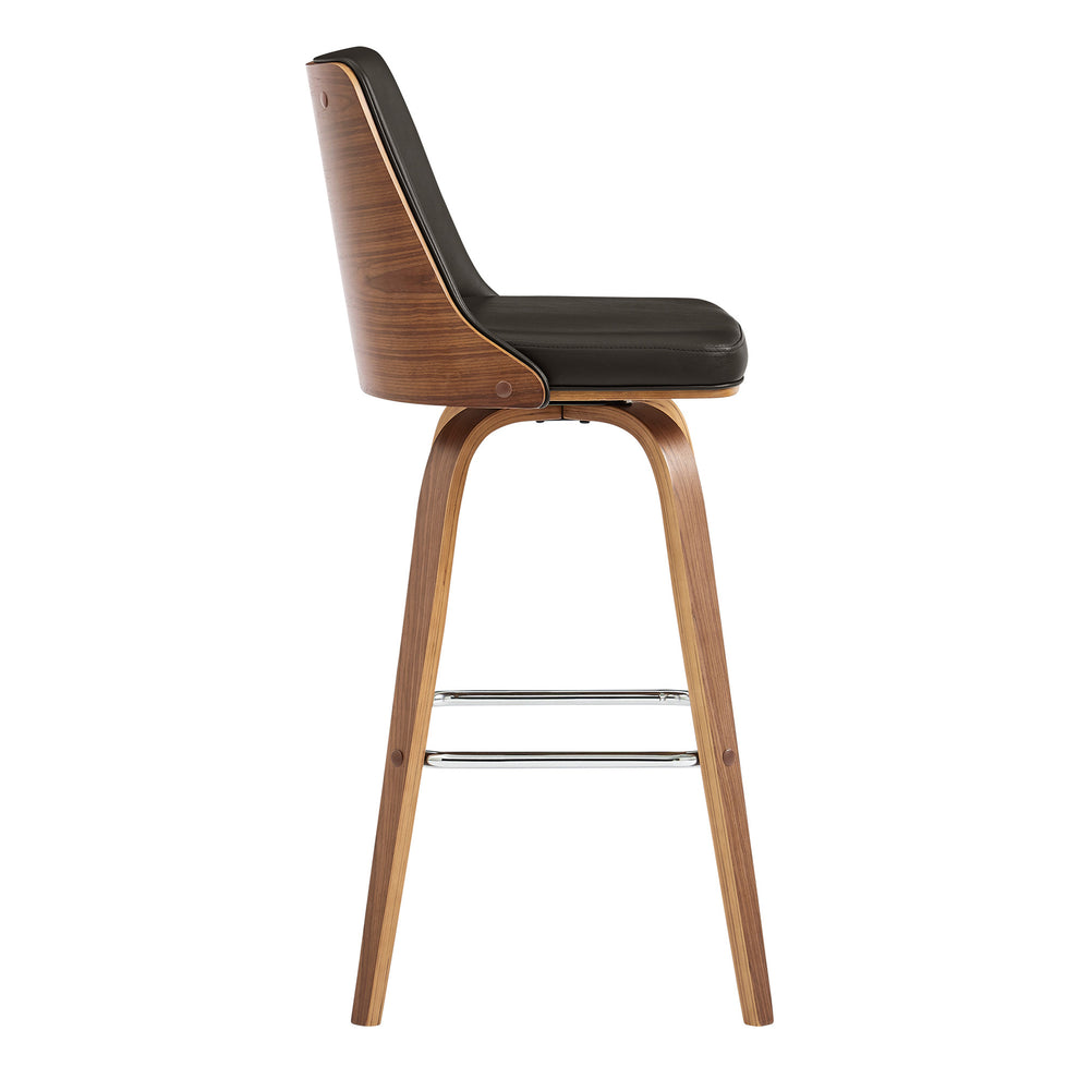 41" Brown Faux Leather And Manufactured Wood Swivel Bar Height Chair By Homeroots | Bar Stools | Modishstore - 3