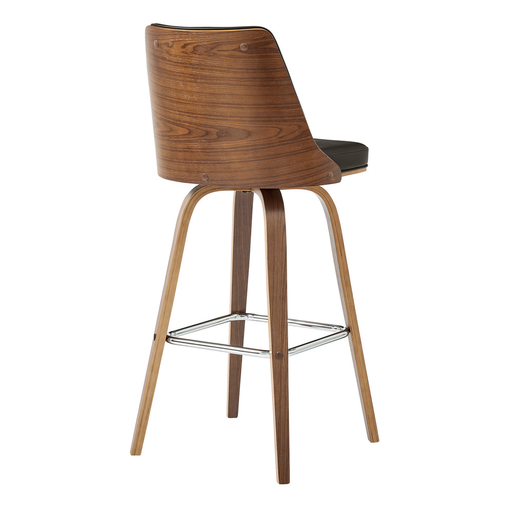 41" Brown Faux Leather And Manufactured Wood Swivel Bar Height Chair By Homeroots | Bar Stools | Modishstore - 4