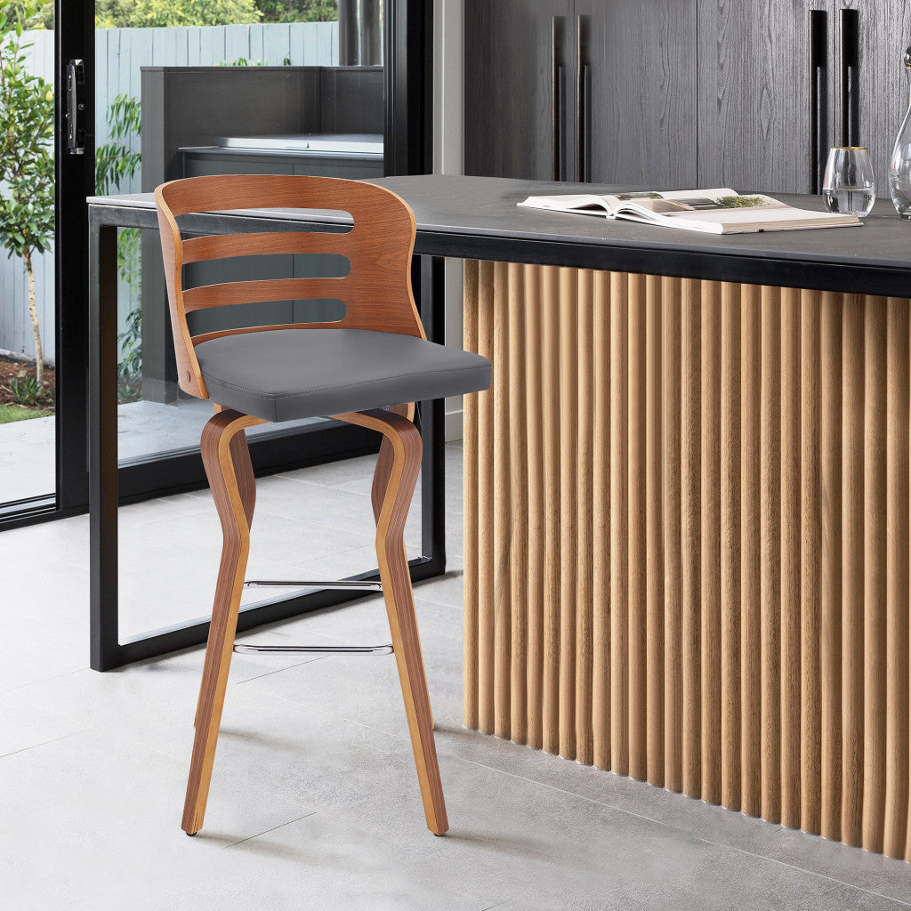 39" Walnut And Gray Bar Height Swivel Full Back Bar Chair By Homeroots | Bar Stools | Modishstore - 9