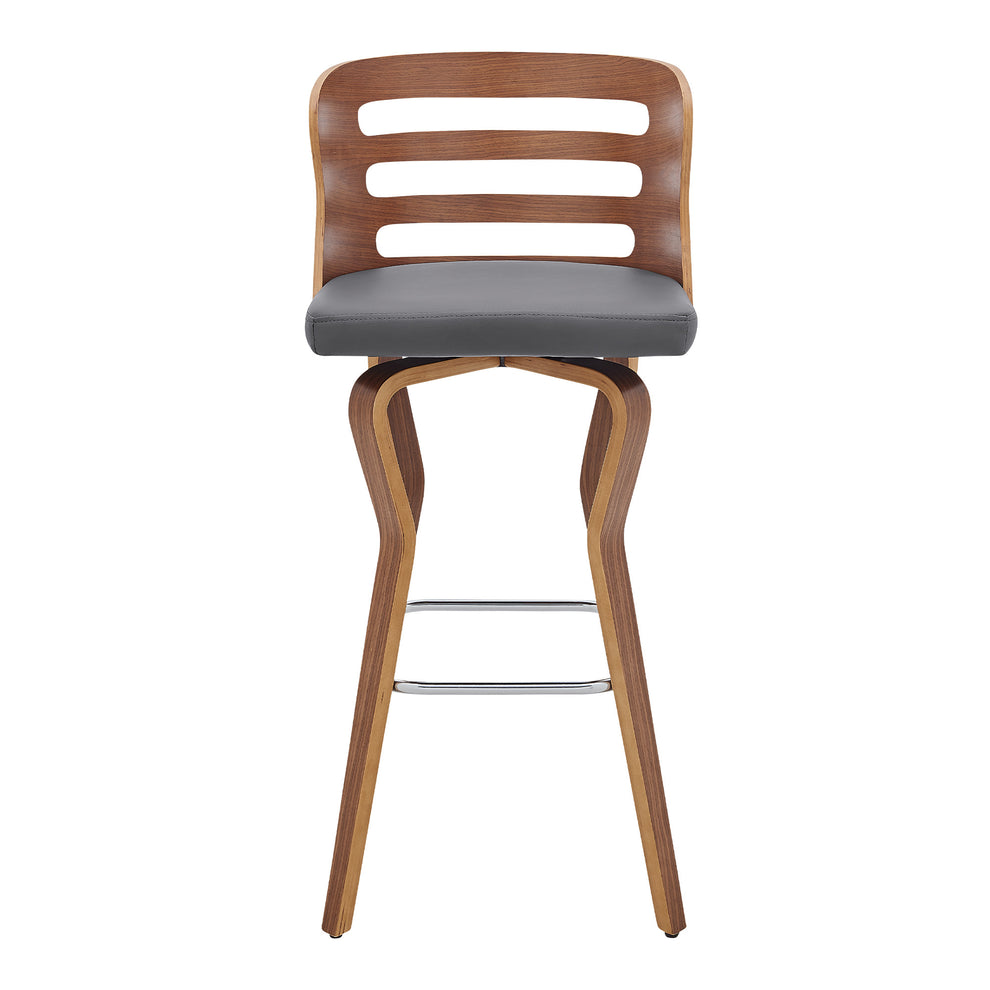 39" Walnut And Gray Bar Height Swivel Full Back Bar Chair By Homeroots | Bar Stools | Modishstore - 2