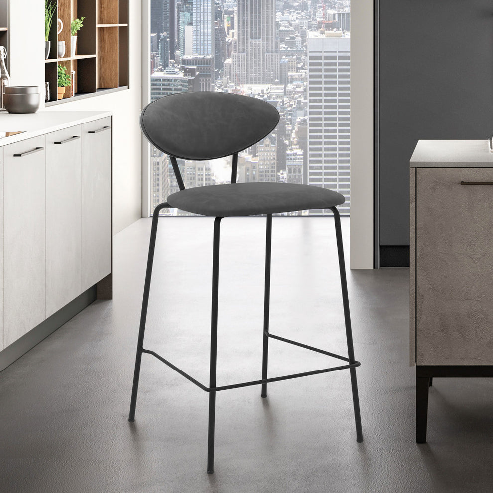 36" Gray Faux Leather And Iron Low Back Counter Height Bar Chair By Homeroots | Bar Stools | Modishstore - 8