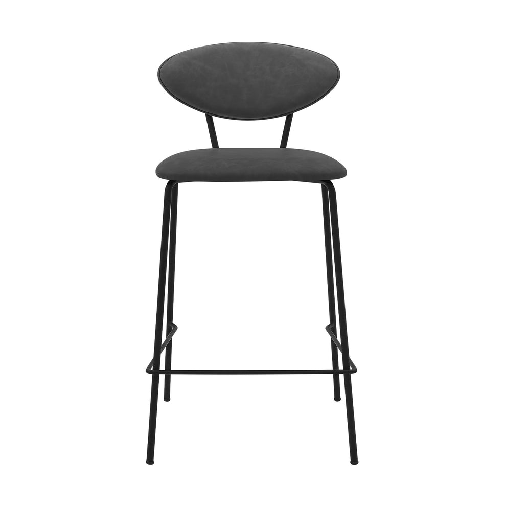 36" Gray Faux Leather And Iron Low Back Counter Height Bar Chair By Homeroots | Bar Stools | Modishstore - 3