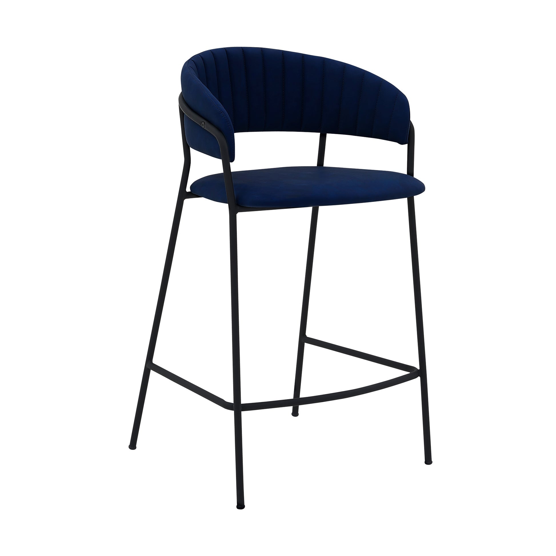 37" Blue Faux Leather And Iron Low Back Counter Height Bar Chair By Homeroots | Bar Stools | Modishstore