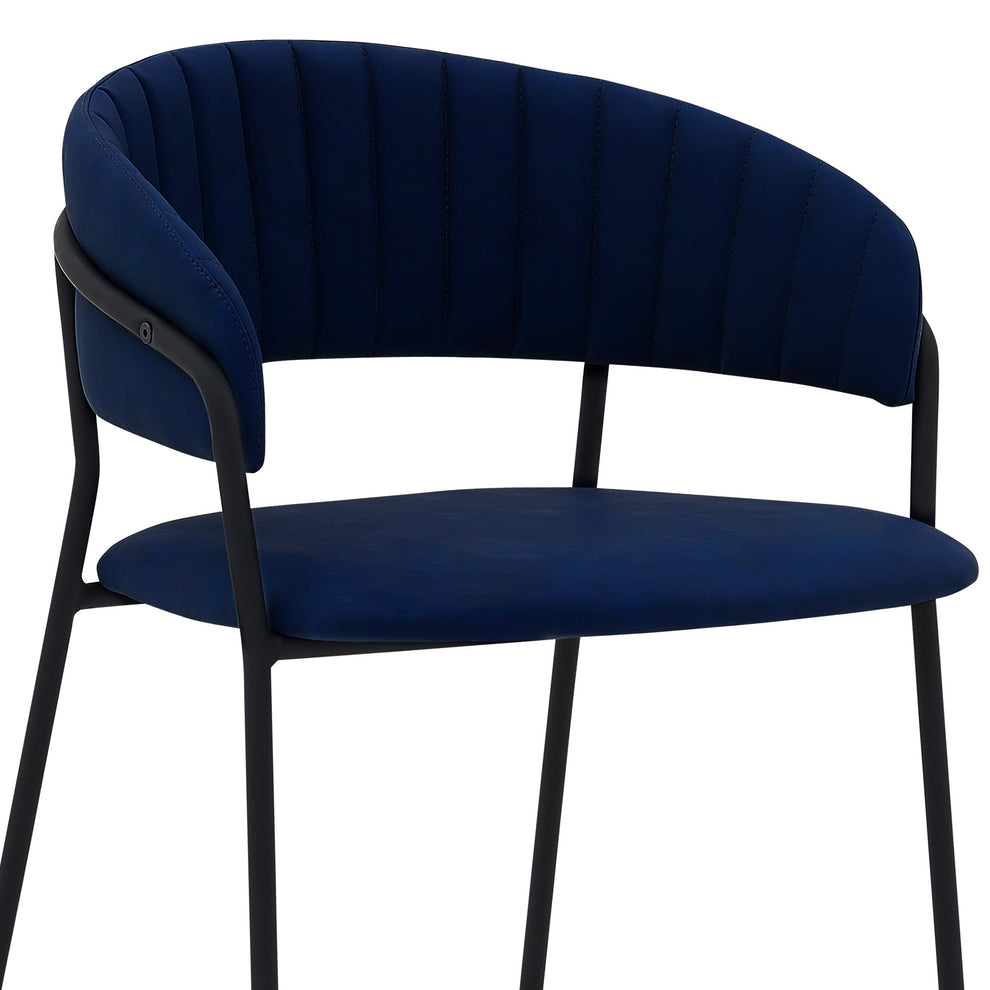 37" Blue Faux Leather And Iron Low Back Counter Height Bar Chair By Homeroots | Bar Stools | Modishstore - 5