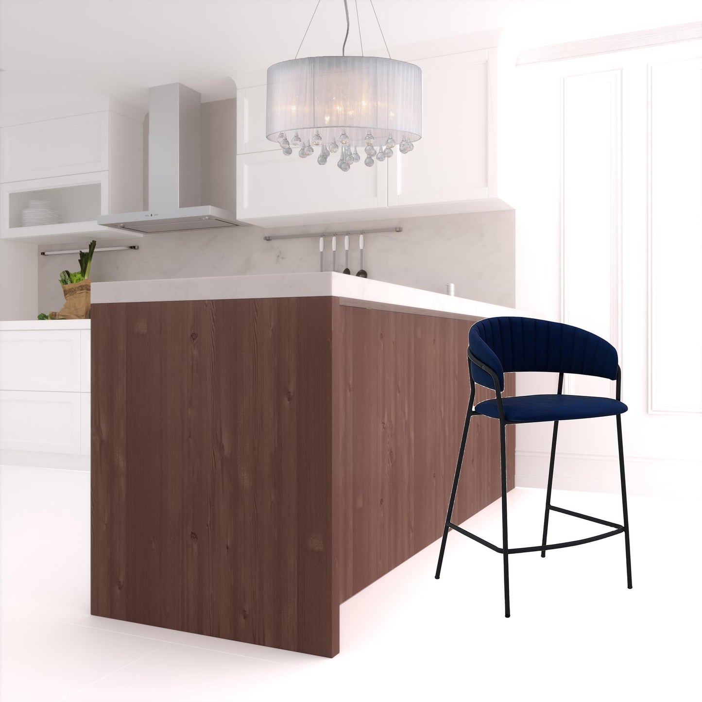 37" Blue Faux Leather And Iron Low Back Counter Height Bar Chair By Homeroots | Bar Stools | Modishstore - 4