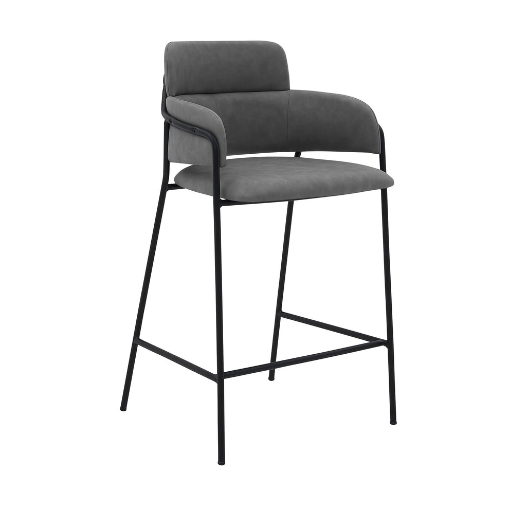 37" Gray Faux Leather And Iron Counter Height Bar Chair By Homeroots | Bar Stools | Modishstore - 2