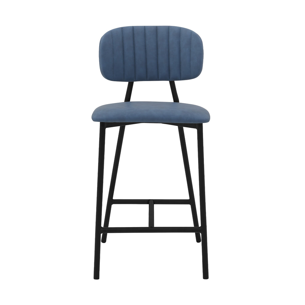 37" Light Blue Faux Leather And Iron Low Back Counter Height Bar Chair By Homeroots | Bar Stools | Modishstore - 2